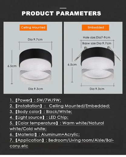 Black and white decorbites led surface mounted spot lights with aluminum and acrylic for ceiling in living room hotel