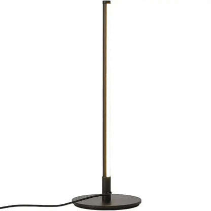 Minimalist DecorBites LED table lamp with brass-finished cylindrical metal pole and circular base for desk use