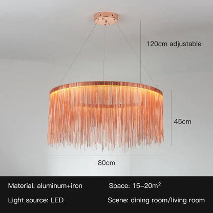 Rose gold metallic decorbites led tassel chandelier pendant light with cascading fringe strands for living room villa hall