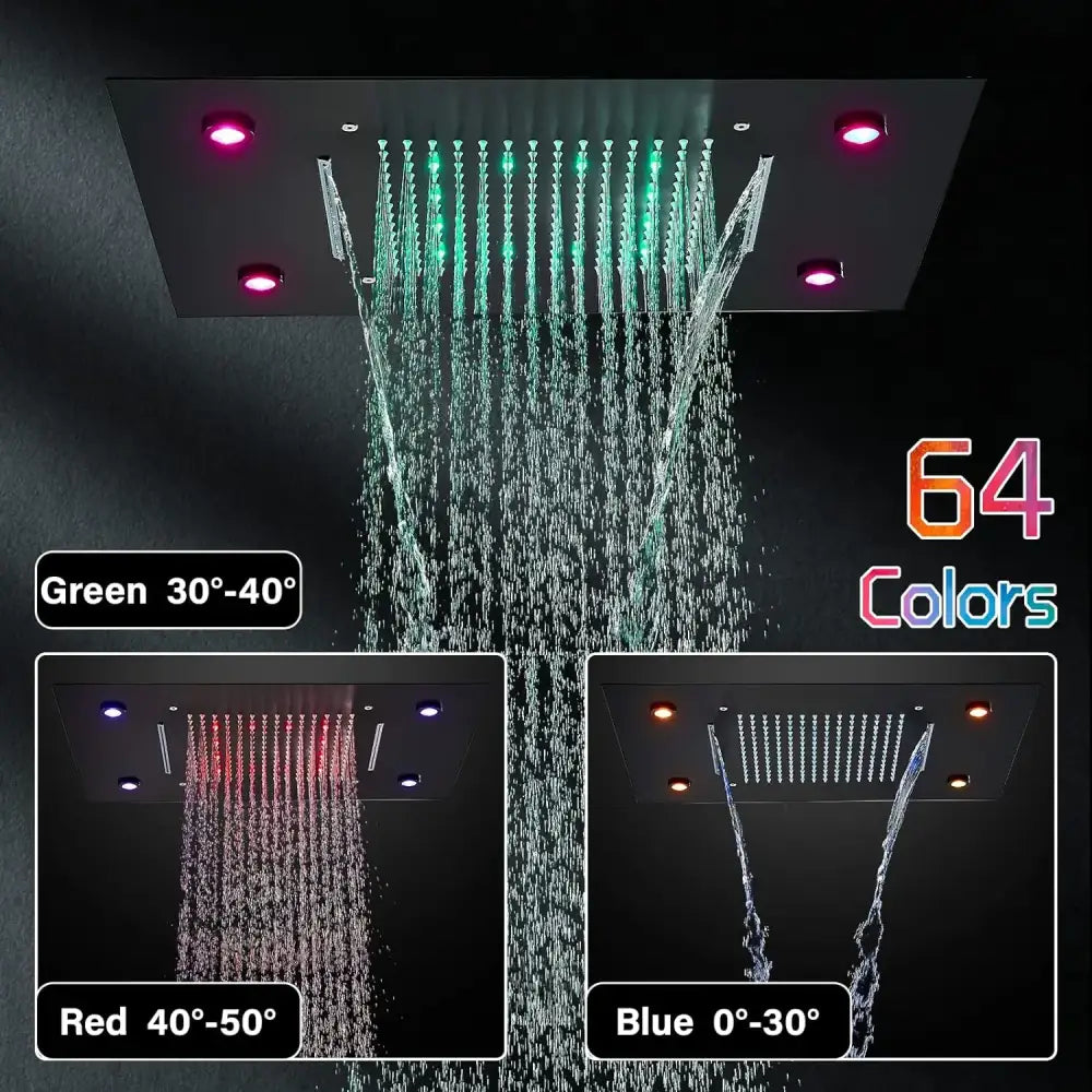 Modern square rain shower head with led lighting and multiple spray settings in decorbites™ shower faucet set
