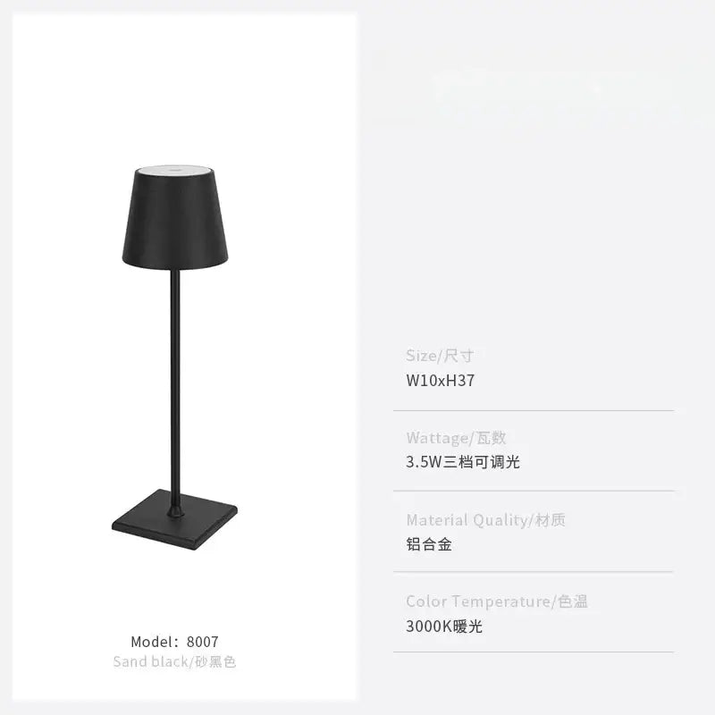 Sand black aluminum alloy decorbites led touch table lamp with cylindrical shade usb charging for home office hospitality