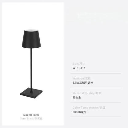Sand black aluminum alloy decorbites led touch table lamp with cylindrical shade usb charging for home office hospitality