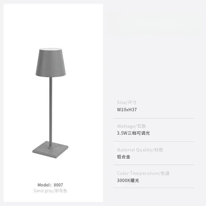 Sand white aluminum decorbites led touch table lamp with minimalist tapered cylindrical shade and usb charging port