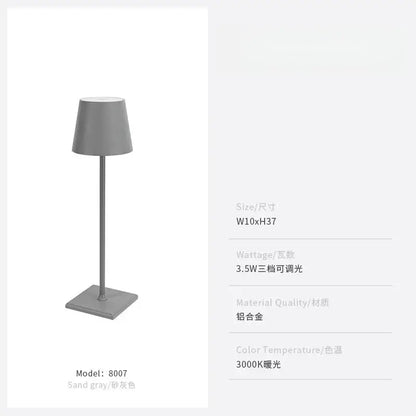 Sand white aluminum decorbites led touch table lamp with minimalist tapered cylindrical shade and usb charging port