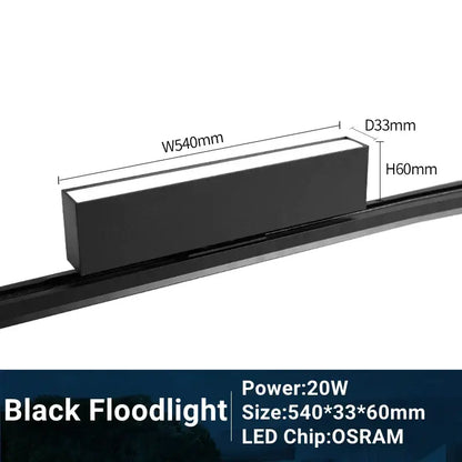 Black decorbites led track light with 20w osram led chip and sleek rectangular floodlight design