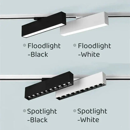 Black and white decorbites led track light with sleek rectangular design and linear led bulbs for adjustable rail lighting