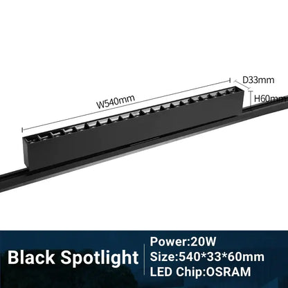 Black decorbites led track light with sleek rectangular design 540mm width and adjustable grille for precise lighting