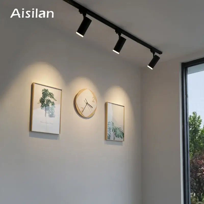 Black aisilan decorbites led track light with three adjustable led track light spotlights for art exhibition and picture show
