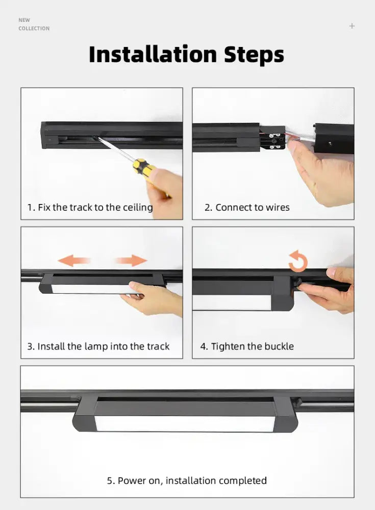Black led ceiling track light with sleek rectangular design and matte finish in DecorBites™ modern track light set