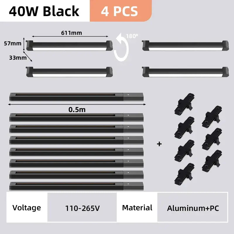 Black 40w led strip lights made of aluminum and pc material in decorbites™ track light set for home decor