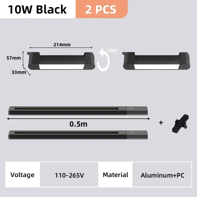 Black 10w led strip lights with aluminum and pc construction for flexible installation in decorbites™ track light set