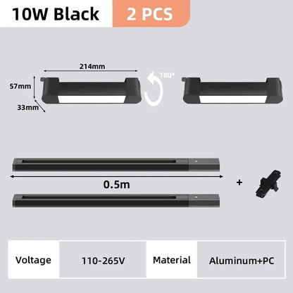 Black 10w led strip lights with aluminum and pc construction for flexible installation in decorbites™ track light set