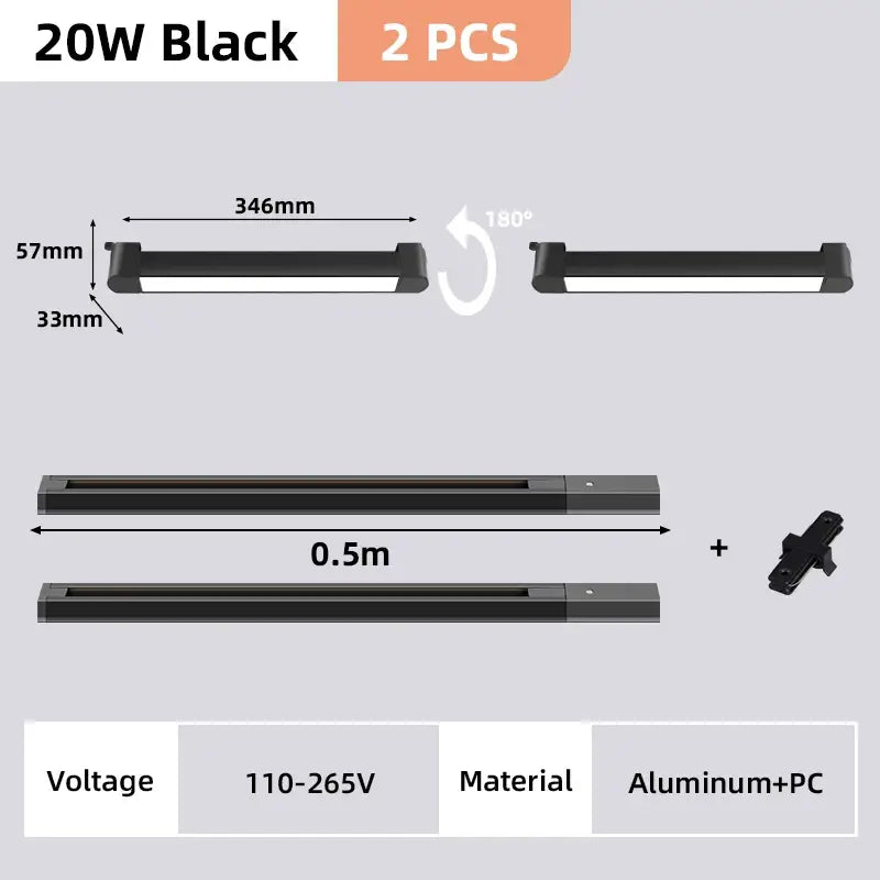 Black 20w led strip track light set made of aluminum and pc material for home decor by DecorBites