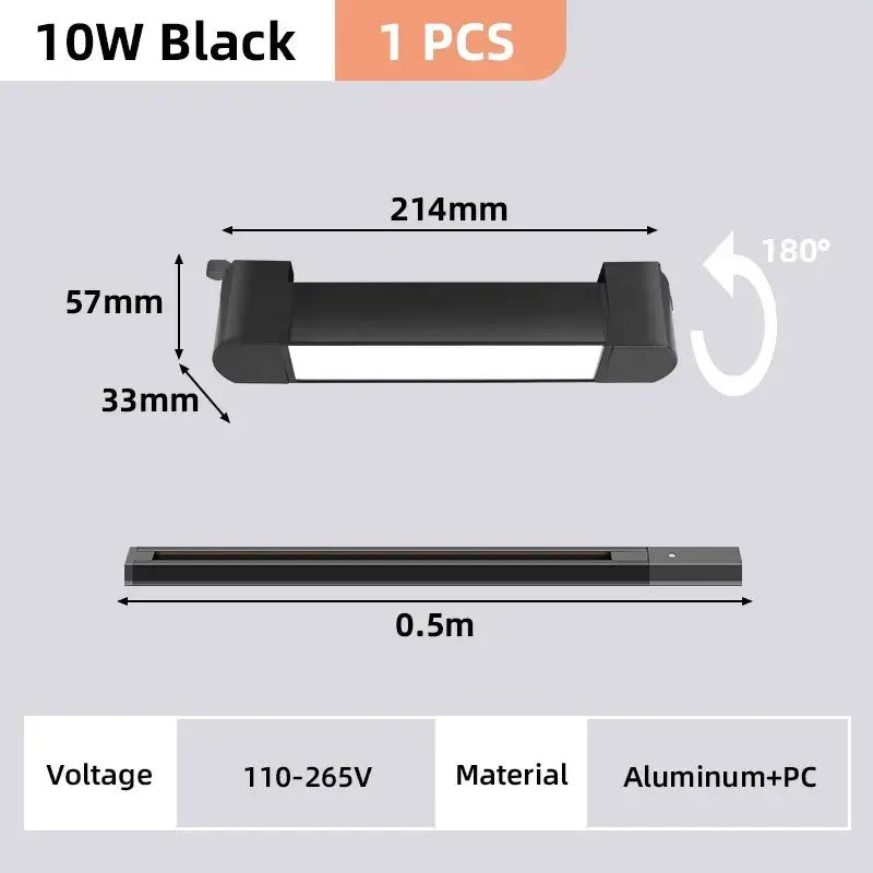 Decorbites™ black 10w led track light set with aluminum and pc construction for versatile home lighting solutions