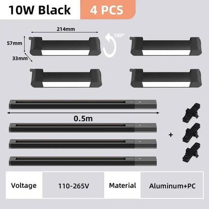 Decorbites™ black 10w led track light set with aluminum and pc construction for flexible home decor mounting