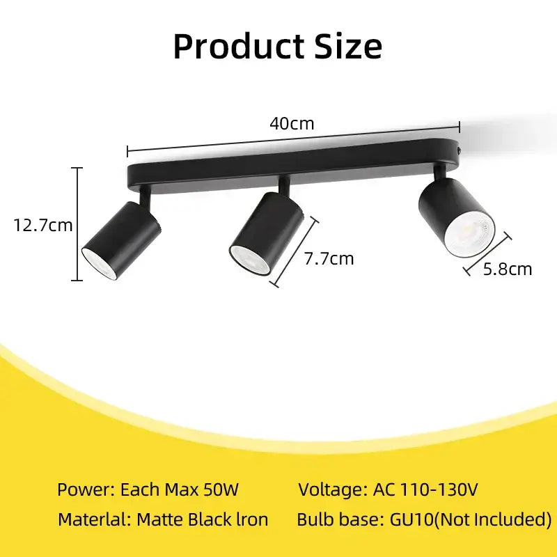 Black matte iron led track spot light with three adjustable spotlights for bedroom corridor by DecorBites