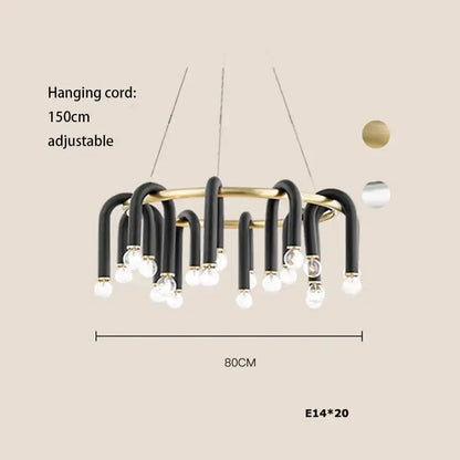 Modern black and gold decorbites led tube chandelier lighting with 20 exposed e14 bulbs for high ceiling home decor