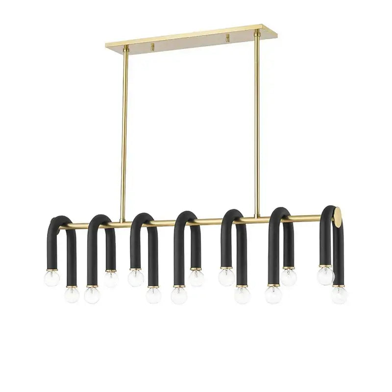 Modern black and brass decorbites led tube u-shaped pendant light with clear glass bulbs for high ceiling lighting