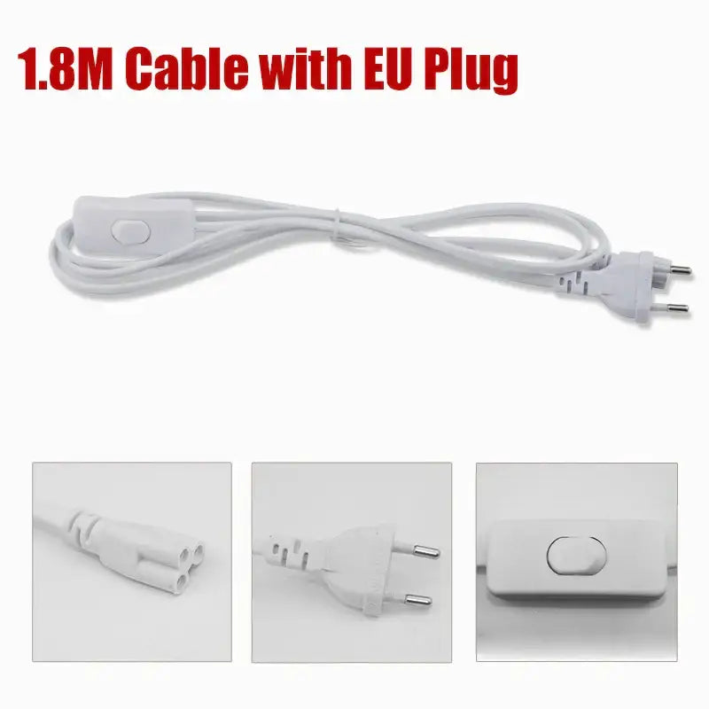 White 1.8 meter cable with eu plug and switch for decorbites™ led tube fixture lamp light 220v living room lighting
