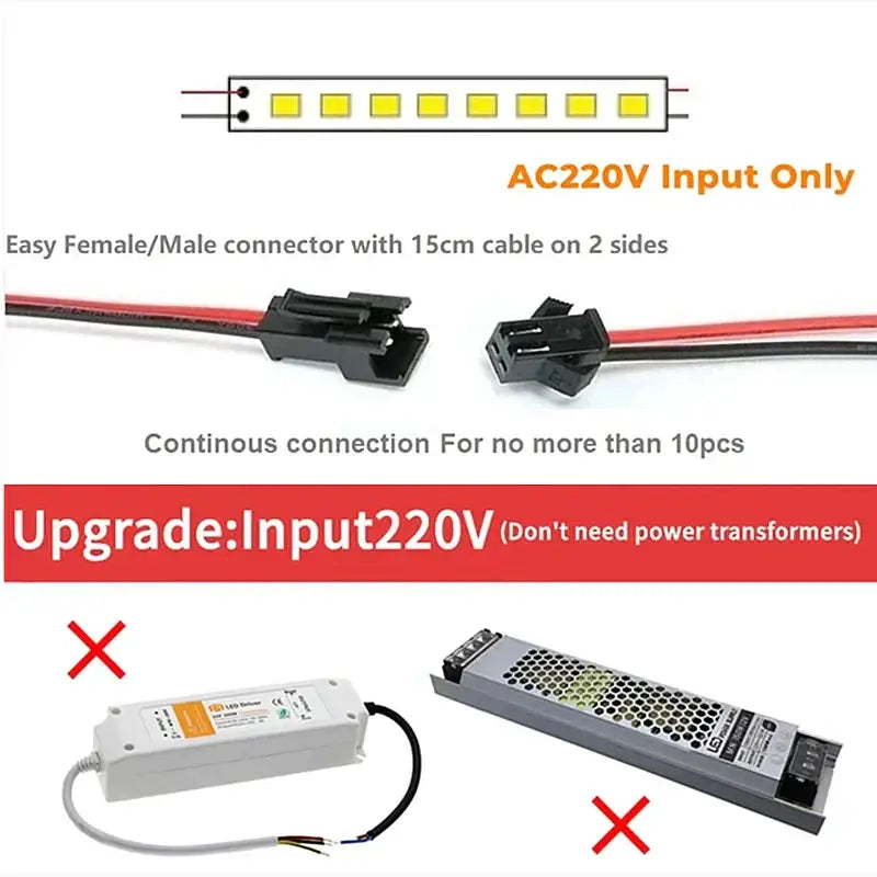 Decorbites led tube lamp featuring ac220v led strip light with five yellow leds and black connectors with 15cm cables