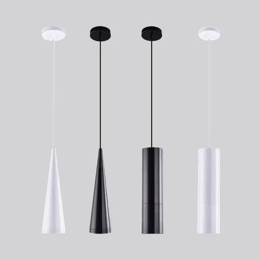 Modern minimalist decorbites led tube pendant lights in white and black conical designs for dining room and bar use