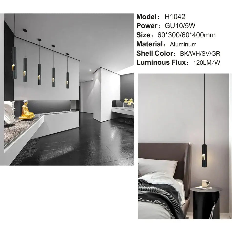 Black cylindrical aluminum pendant light with gold accent for living room decorbites led tube surface mount downlight