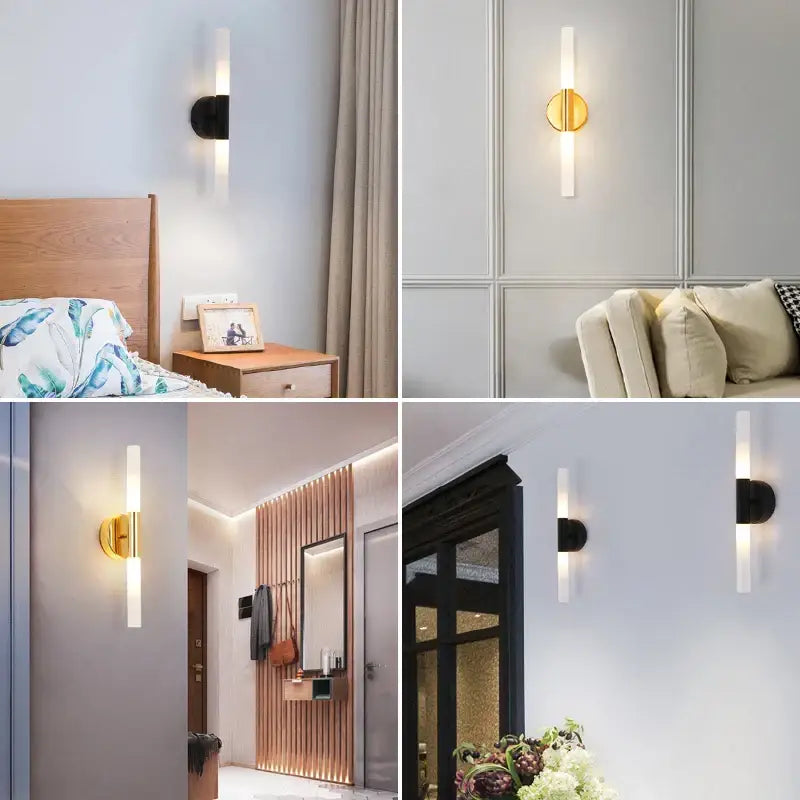 Decorbites led tube wall light with frosted glass and black or gold metal base for modern bedroom bathroom lighting