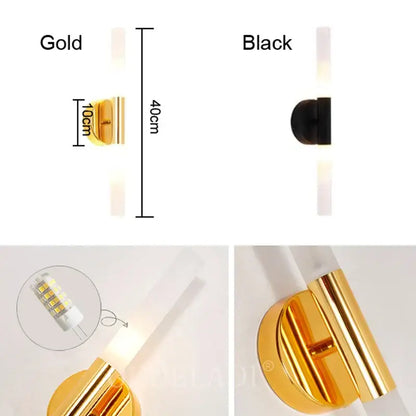 Gold and black modern metal decorbites led tube wall light with sleek cylindrical design for bedroom and foyer use