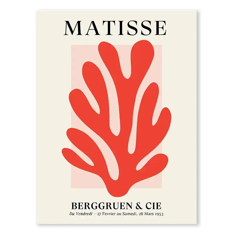 DecorBites™ leopard color block abstract canvas wall art with vibrant red stylized coral and bold black typography