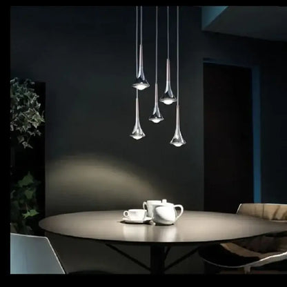 Modern chrome-finished decorbites chandelier with trumpet-shaped glass shades for living room light luxury meteor design