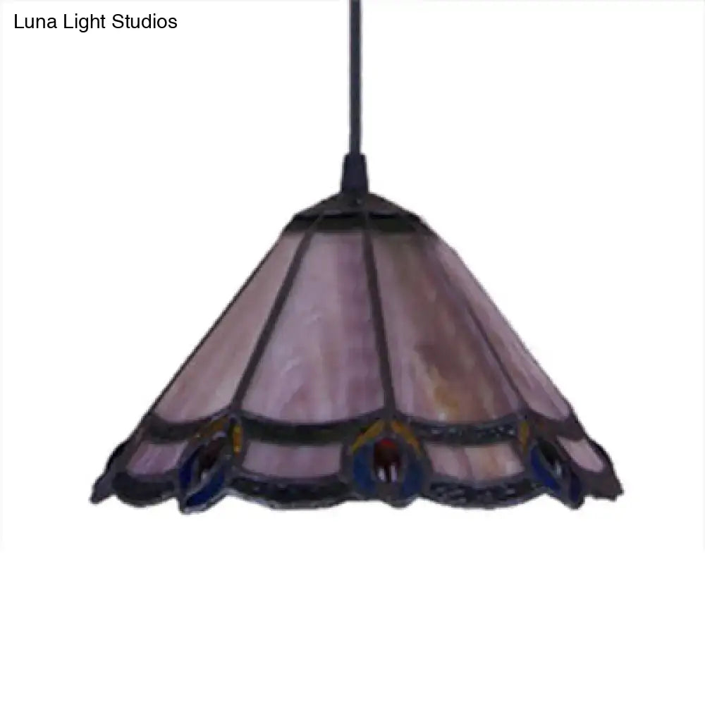 DecorBites™ loft tiffany purple glass cone suspension pendant light with intricate leaded detailing for living room