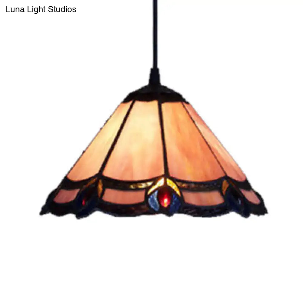 Decorbites loft tiffany purple glass cone suspension pendant light with amber stained glass for living room