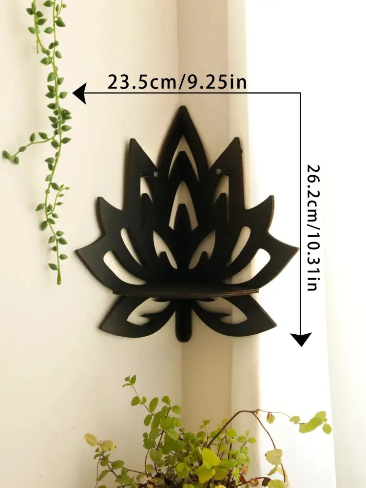 Decorbites™ black lotus floating wall shelf with minimalist cut-out petals for multi-style home decor