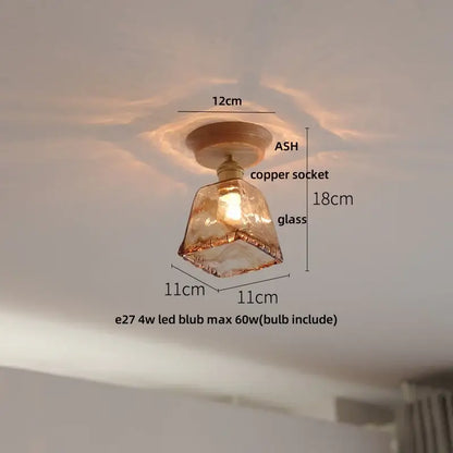 Warm-toned faceted glass decorbites lotus glass led ceiling light with copper socket and wooden base modern nordic design