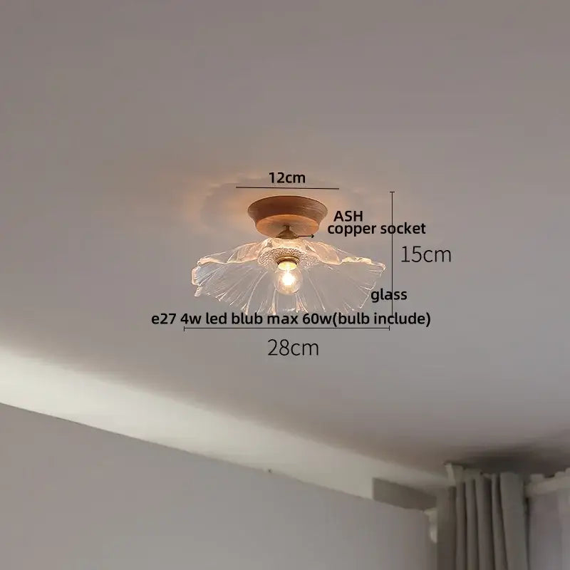 DecorBites lotus glass ceiling light with delicate translucent flower design and warm ash copper socket with 4w LED bulb