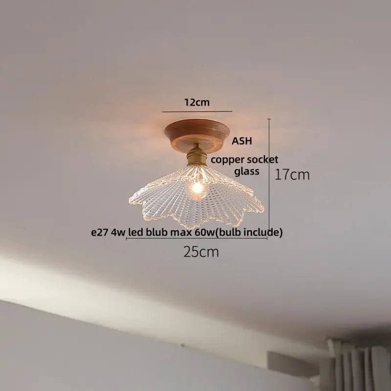 Decorbites lotus glass led ceiling light with delicate clear fluted glass pendant and copper socket modern nordic design