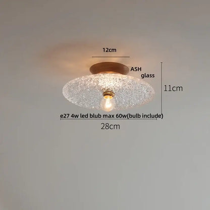 DecorBites Lotus Glass LED ceiling light with warm ash glass, frosted bubble finish, and brass-finished bulb holder