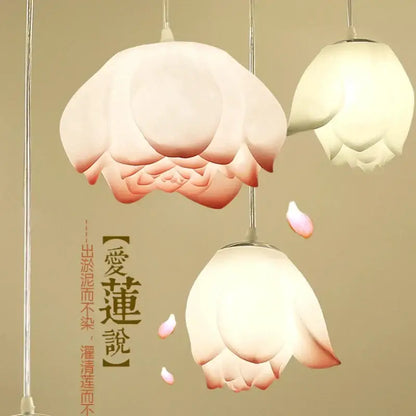 Decorbites lotus glass pendant lamp with pastel pink and white lotus-shaped frosted glass for elegant home decor lighting