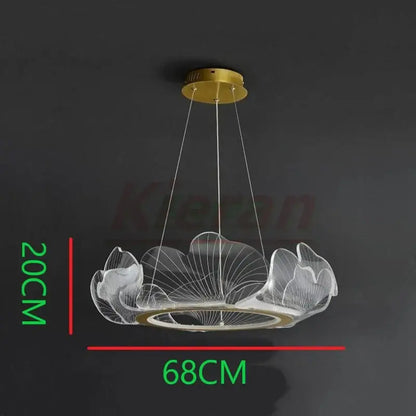 DecorBites lotus leaf pendant light acrylic chandelier with gold-toned base and hanging wires for dining room