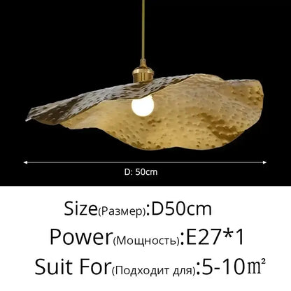 Gold-toned hammered metal pendant lamp with textured organic shell shade decorbites lotus leaf brass for minimalist spaces
