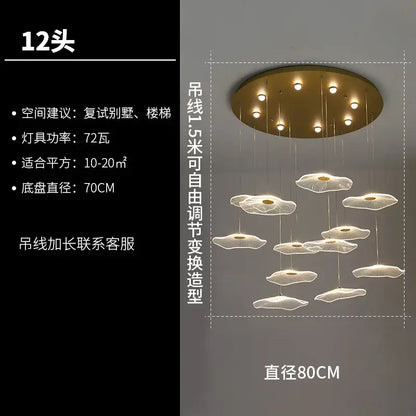 Modern white acrylic cloud-shaped pendant lights with gold ceiling mount in decorbites lotus leaf chandelier design