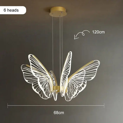 Gold-toned butterfly-shaped pendant light with six illuminated wings in modern decorbites lotus leaf chandelier design