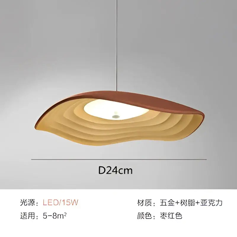 Decorbites lotus leaf chandelier modern wave-shaped pendant light with warm amber-red brass wood and acrylic finish