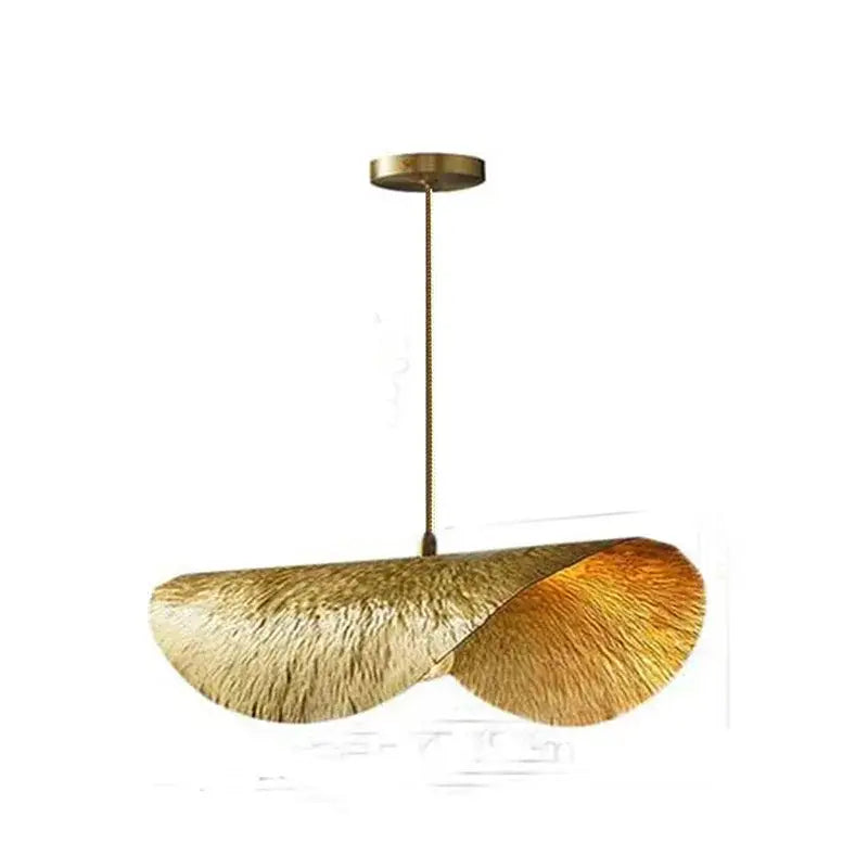 Gold-toned textured pendant light with leaf-like double-wing design from decorbites lotus leaf copper chandelier