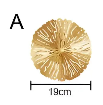 A circular golden-brown dried citrus peel with textured surface used in decorbites lotus leaf copper wall lamp design