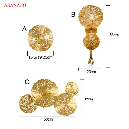 Gold-colored decorbites lotus leaf wall lamp with intricate radial patterns and metallic finish for home decor lighting