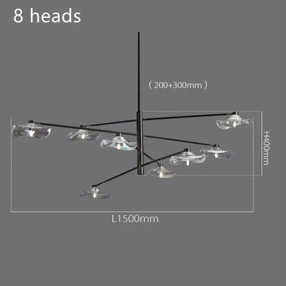 Black metal ceiling chandelier with eight clear lotus leaf glass lampshades by decorbites lotus leaf for living room lighting