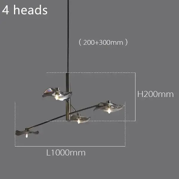 Modern chrome-finished decorbites lotus leaf glass ceiling chandelier with four leaf-shaped light heads for living room lighting