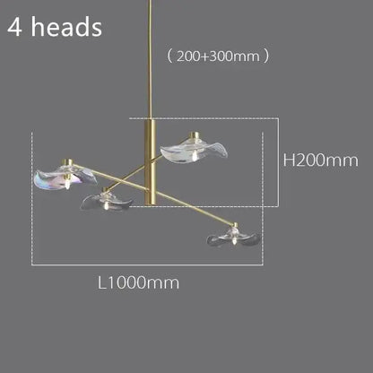 Modern brass-finished decorbites lotus leaf glass iron chandelier with four iridescent flower-shaped light fixtures