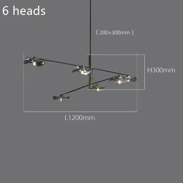 Modern black metal chandelier with six angular light fixtures from decorbites lotus leaf glass iron collection